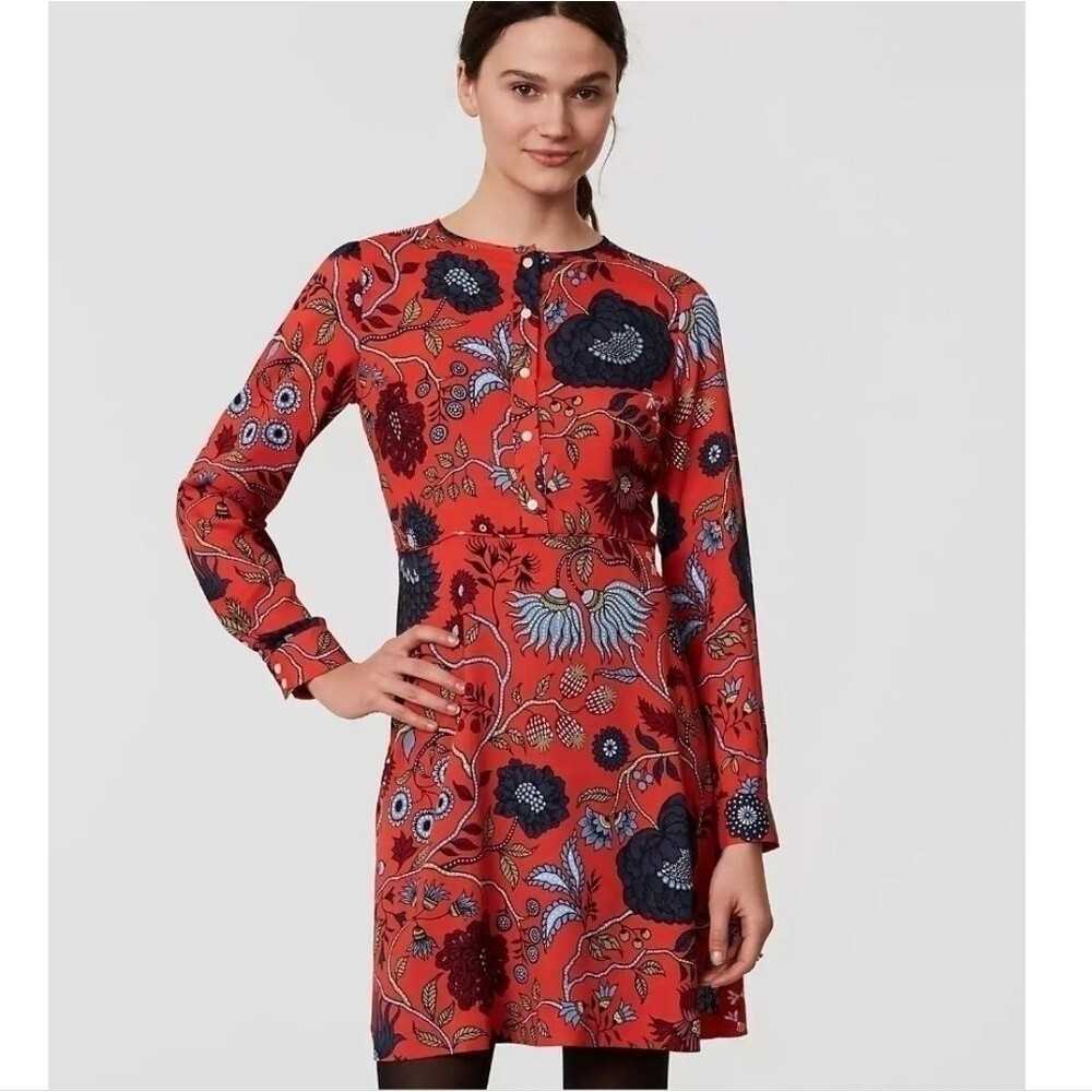 Ann Taylor LOFT Nwot Primavera red floral shirt dress size 4P